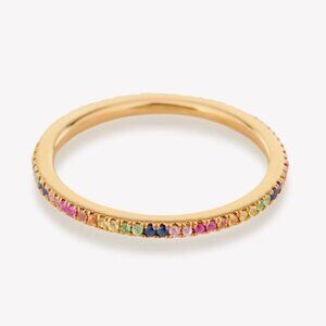 Rainbow Sapphire Pave Eternity Band - size 5 - 10K Yellow Gold